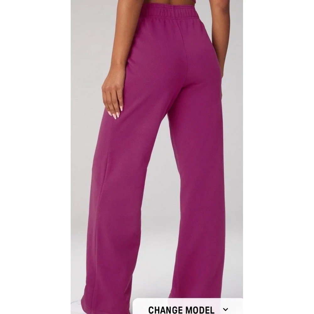 Fabletics Year Round Terry Pant Wide Leg  Sweatpants Berry Crush Purple L Short - Picture 2 of 10